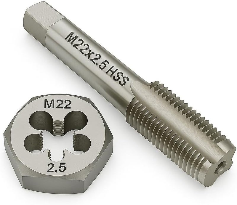 Yamesh M22x2.5 Metric Tap and Die Set Right Hand HSS Tap & GCr15 Hex Die for Metal Thread Repair - Image 1